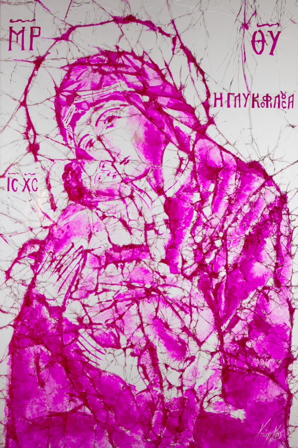 Madonna with child - monochromatic in fluorescent pink